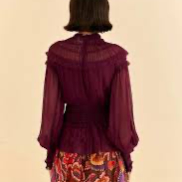 Farm Rio Burgundy Ruffled Blouse! Size S NEW with TAGS - Picture 4 of 13